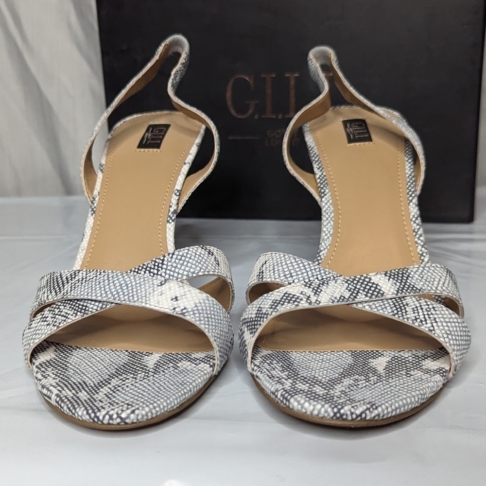 G.I.L.I. Cross-band Sling Back Mid-heel Pumps Loren Snakeskin Women's 8.5M NIB - Picture 6 of 10